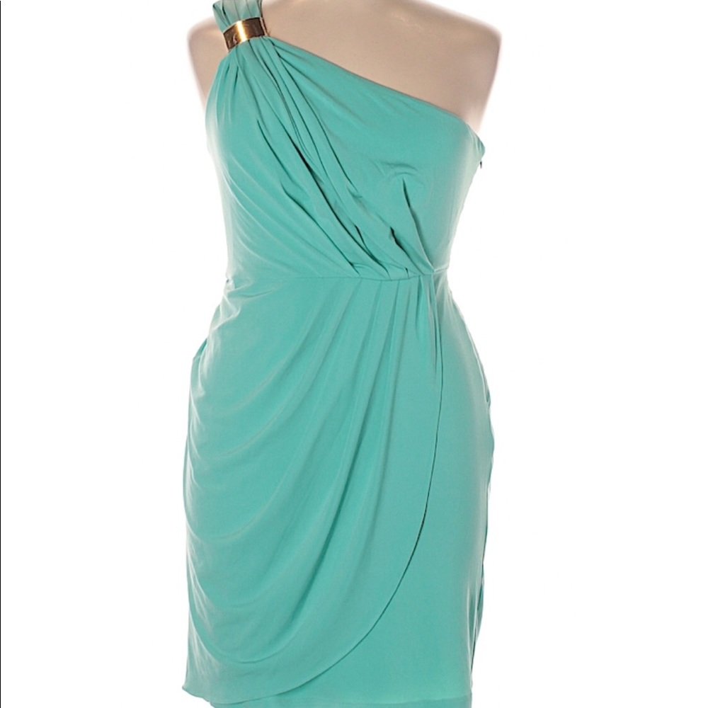 Max & Cleo- One shoulder aqua layered dress
